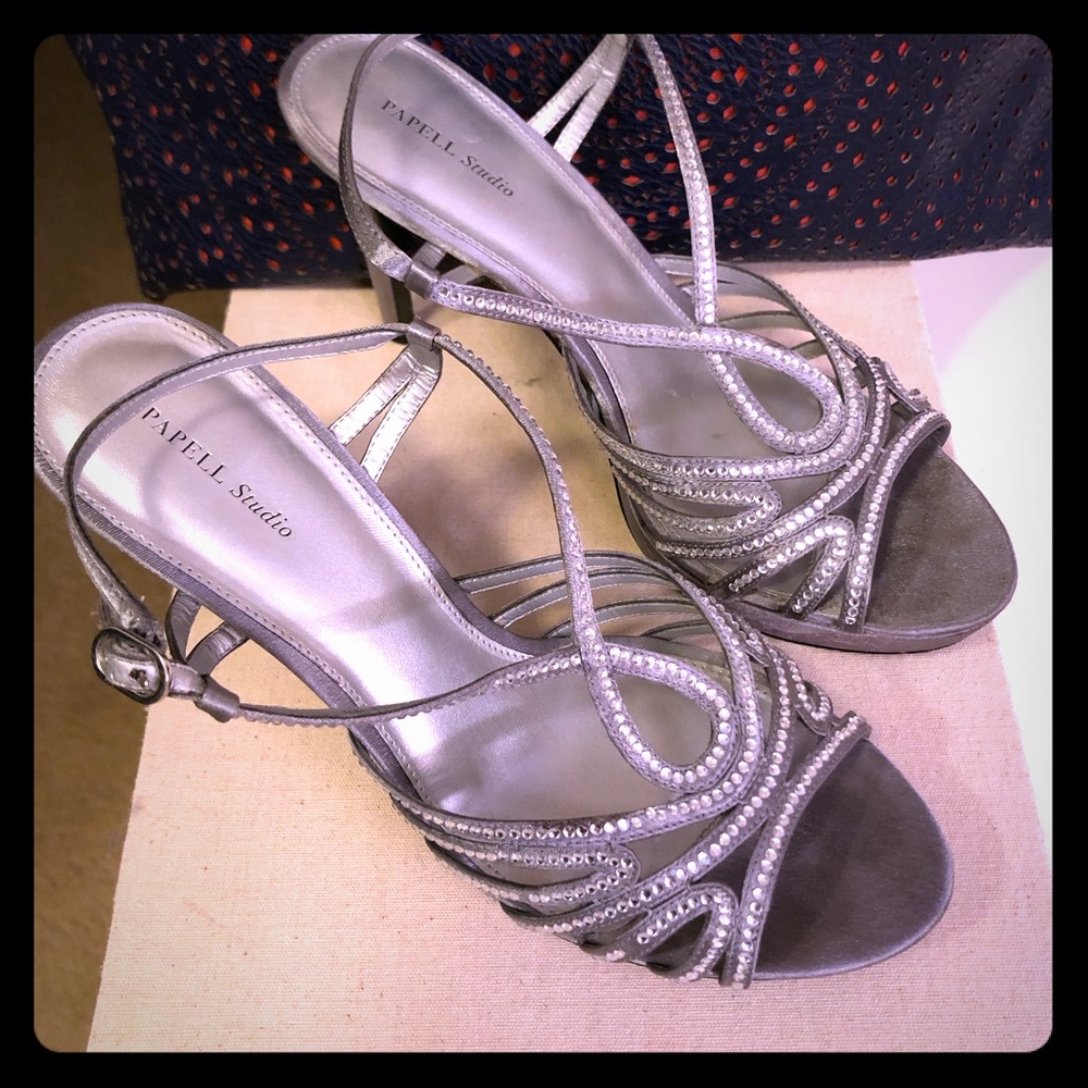 Silver Stilettos 4.5” Leather Soles Papell Studios